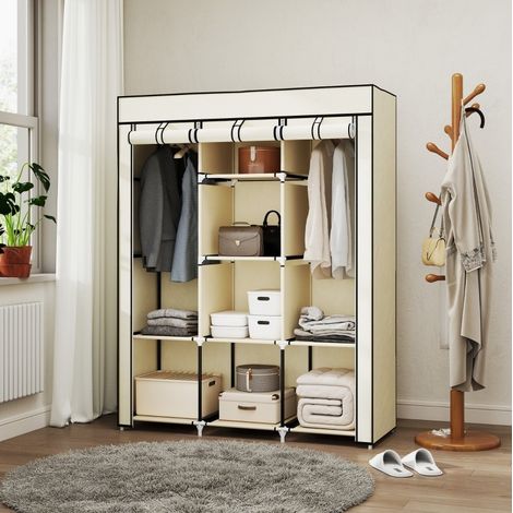 Armario ropero de tela 125x43x162,5 cm color crema con almacenaje FloraGrace (1/5)