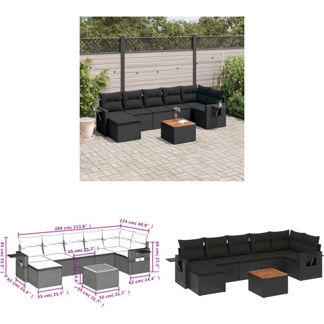 8-tlg. Garten-Sofagarnitur mit Kissen Schwarz Poly Rattan - Gartenmöbel Set - PE-Rattan Möbel - Outdoor Lounge - Esszimmergarnitur - Balkonmöbel - Home & Living (1/3)