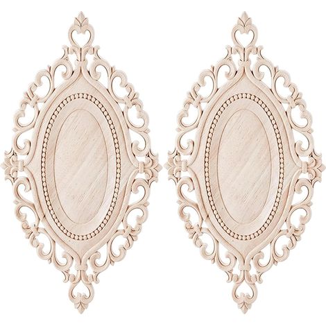 2 Piece Decorative Wood Moulding 22 x 15 cm Carved Wood Wall Lamp for Furniture Doors and Cabinets Vintage Wall Ornament to Paint for Home Restoration (1/5)