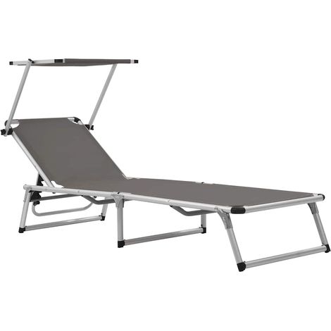 Bain de soleil pliable Chaise de jardin - Transat de jardin avec auvent Aluminium et textilène Gris BV463658 - BonneVie (1/5)