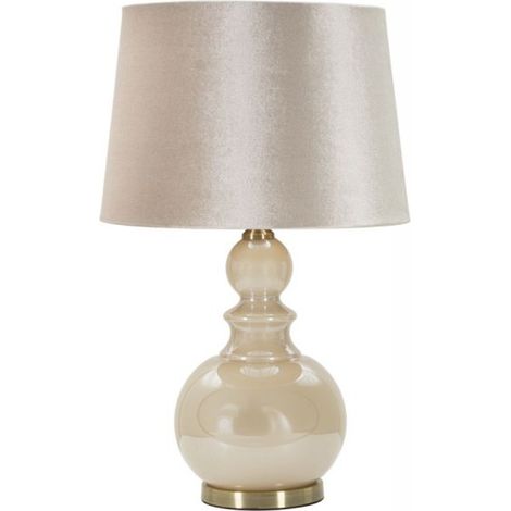 Lampada da Tavolo Perly Tower Moderna - Base in vetro crema e paralume in velluto crema - 61cm, design accogliente e confortevole