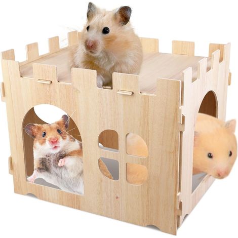Grande maison de jeu pour lapins - Cachette en bois - Château - Maison de jeu amovible - Pour cochon d'Inde, lapin nain, rongeur - 40 x 30 x 30 cm (1/5)