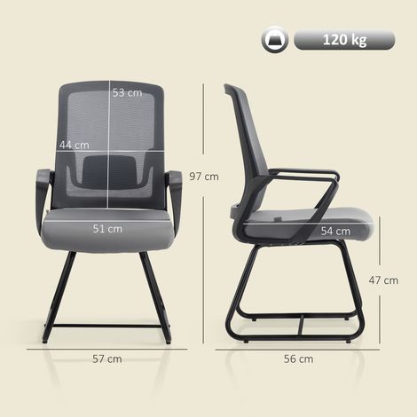 Chaise de bureau en tissu mesh transparent sans roulettes pour salle d'attente et salle de conférence, gris foncé (1/5)