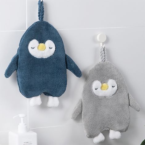 Serviette de toilette pingouin, serviette en velours corail, serviette pingouin suspendue (1/5)