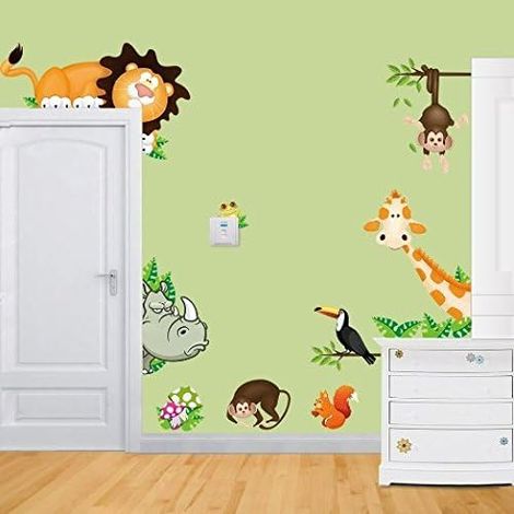MINKUROW Adhesivo De Pared Para Guardería Animales Lindos Jirafa Mono León Zoológico Adhesivo De Pared 30 X 90 Cm (1/3)