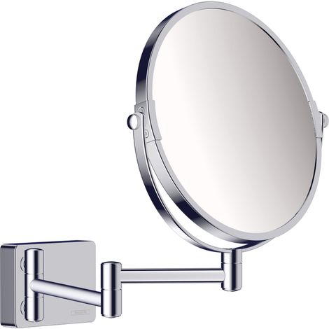 Hansgrohe – Miroir mural cosmétique inclinable 41791000 – Verre miroir – Grossissement x1 et x3 – Fixation cachée – Montage mural (1/5)