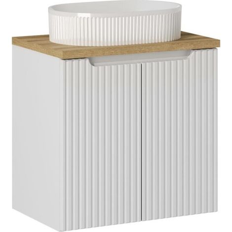 Ensemble Meuble Salle de Bain 2 portes + Vasque + Plateau effet chêne L 60 x P 40 x H 59,5 cm - Astral Blanc - Livraison gratuite