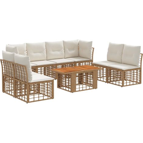 Set Divano da Giardino 9 pz Naturale e Bianco Crema polyrattan vidaXL (1/5)