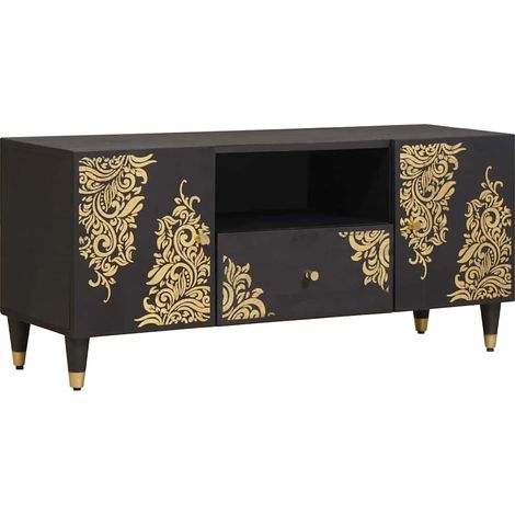 vidaXL Mobile TV Nero 105 x 33 x 46 cm Legno di mango massello