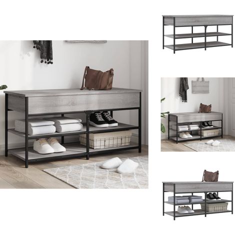 Banc à chaussures sonoma gris 100x42,5x50 cm bois d'ingénierie - Banc Chaussure - Banc Entrée - Rangement Chaussures - Meuble Entrée - Banc Coffre (1/5)