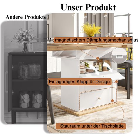 Table extensible (110-140×80cm), table de cuisine pliante pour 4-6 personnes, table à manger escamotable gain de place, design minimaliste à porte d'armoire, blanc, pour cuisine et salon. (1/5)