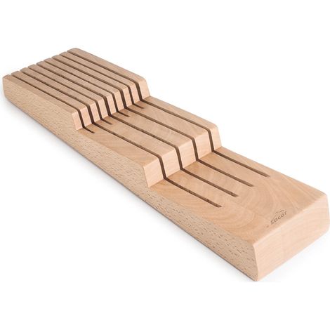 Lacor - 39049 - Organizer da cucina compatto per coltelli, organizer per cassetti da cucina, legno di faggio naturale, fino a 8 coltelli, 2 livelli, base antiscivolo, 40,5x11cm (1/5)