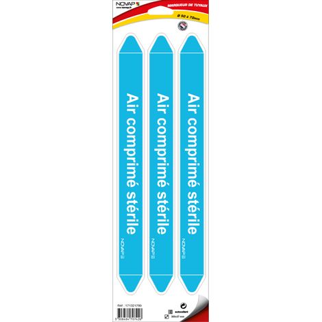 Planche de 3 marqueurs de tuyauterie 355 x 37 mm pour Ø 50 à 70 mm - Air comprimé stérile - 4707426