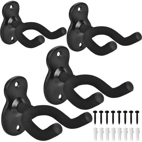 Set of 4 wall hooks for acoustic guitar, electric guitar, ukulele and bass (1/5)