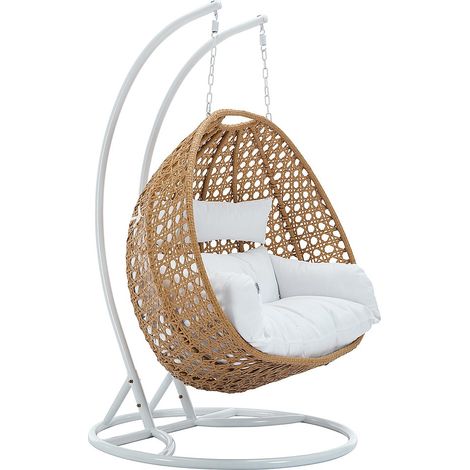 Poltrona sospesa 2 posti in Resina intrecciata Naturale chiaro con cuscino Bianco - TILLO di MYLIA