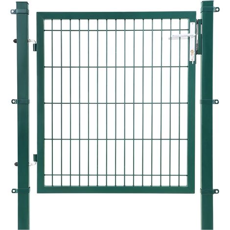 SONGMICS Portillon en Acier Galvanisé, Portail de Clôture, Porte de Jardin, avec Serrure, Poignée et Clé de Qualité, 106 x 90 cm (L x H), Vert GGD250L (1/5)