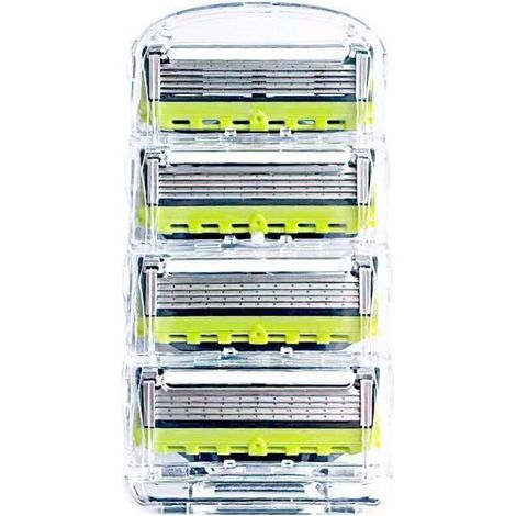 Rasoir Manuel à 5 Lames avec Support – Compatible avec de nombreux rasoirs standard – 4 cartouches vertes – Idéal pour rasage précis sans irritation (1/2)