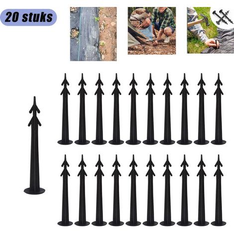 20 clous de sol en plastique - 12 cm - Piquets de sol pour toile de paillage - Piquets de sol en plastique pour serres - Crochets de fixation pour auvents - Convient pour les bordures de pavage anti-m (1/5)