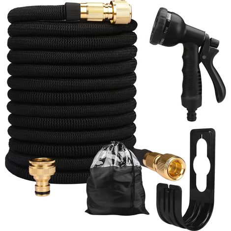 Tuyau d'arrosage extensible (50 pieds) avec 8 buses de pulvérisation, adapté à l'irrigation du jardin et au lavage de voiture. (1/5)