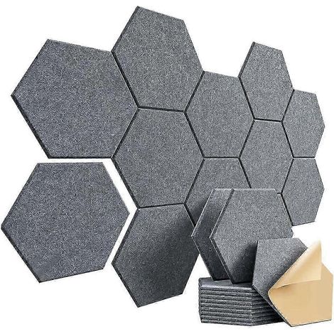 Lot de 12 panneaux acoustiques en mousse auto-adhésifs, hexagonaux, 12 x 10 x 0,4 pouces, réduisent le bruit et éliminent les nuisances sonores. (1/5)