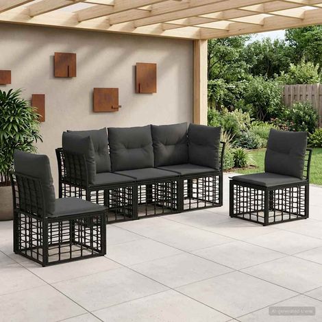 vidaXL  Outdoor Sofa Set  Black Poly Rattan