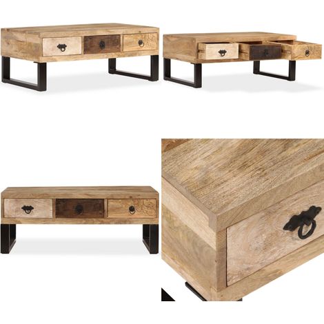 vidaXL Couchtisch mit 3 Schubladen Massivholz Mango 90x50x35 cm (1/5)
