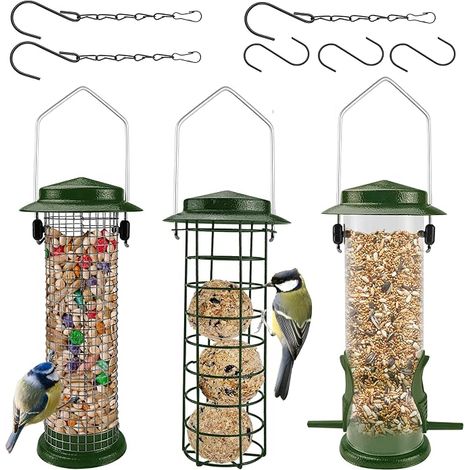 Mangeoire à oiseaux en métal à suspendre pour boules de graisse,Mangeoire à écureuils en maille avec crochet en acier,Mangeoire à oiseaux à suspendre à l'extérieur,Vert (1/5)
