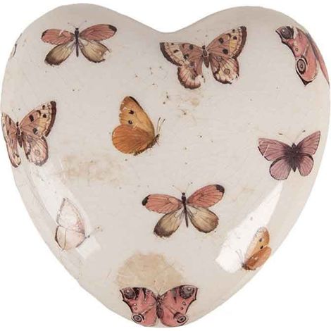 Décoration céramique coeur beige papillons 10x10x4cm