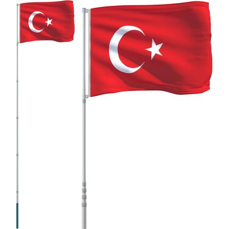 Drapeau de la Turquie et mât 5,55 m Aluminium CFW991183 (1/5)