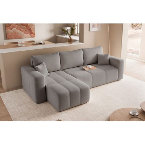 Ecksofa Schlafsofa Sofa LEROS in Stoff Manila Grau Ottomane Links