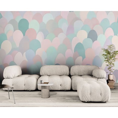 Papier peint Abstrait – Motif écailles pastels douces multicolores - 150 x 250 cm (1/2)