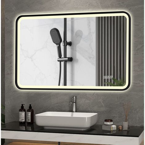 MODFU – Espejo de baño LED con antivaho, 3 colores, memoria y montaje horizontal/vertical – Negro (1/5)