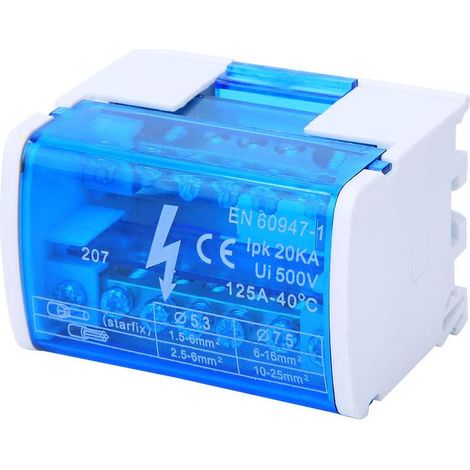 Electrical Terminal Block Distribution Box, Single Phase, 2 Levels, 2x7 Holes, DIN Rail Mounting, Distribution Block for Electrical Installation (1/5)