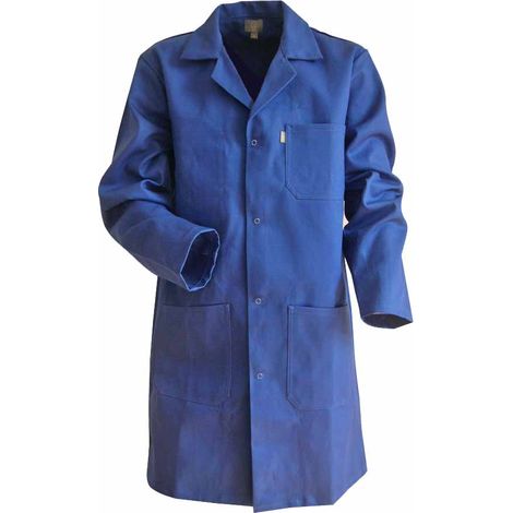 LMA – Blouse professionnelle bleu bugatti taille 0 – 100% coton sergé 245 g/m² – Boutons pression – 4 poches pratiques