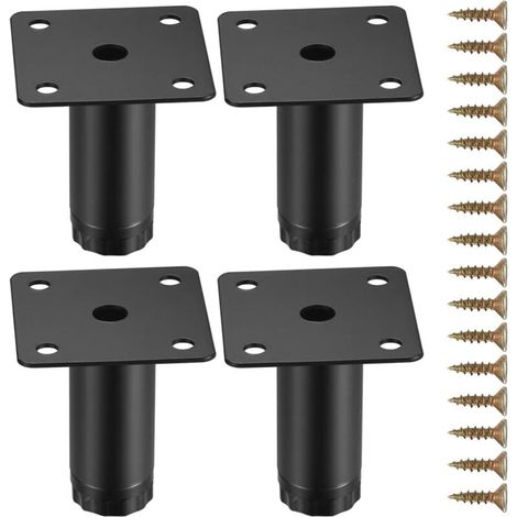 4 Pièces Pieds de Meuble, 10 cm Pieds de Meubles Réglables, Pieds de Support en Fixation en Métal pour Meubles/Table/Chaise/Bureau/Cuisine/Armoire/Canapé (1/4)