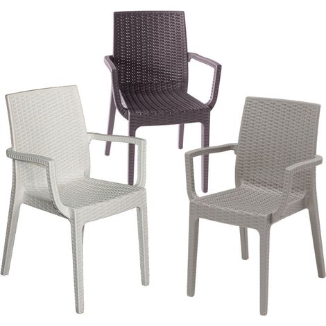 POLTRONA SEDIA IN RESINA DAFNE CON BRACCIOLI COLORE TORTORA EFFETTO RATTAN (1/4)