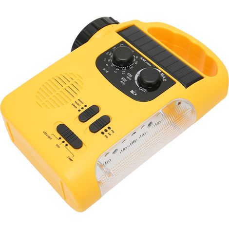 Radio solaire à manivelle AM/FM/SW avec lampe torche LED, liseuse et lecteur MP3 pour le camping et les activités de plein air (Jaune) (1/5)