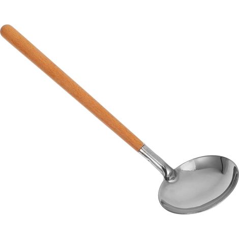 Cuillère soupe inox 304 manche bois clair, louche multifonction solide pour sauces/soupes maison ou resto (1/5)