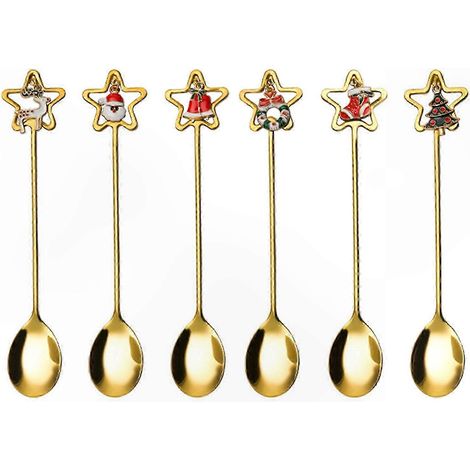 Cuillère et fourchette en acier inoxydable pour Noël, couverts mignons pour gâteau, café, dessert, thé et glace, petite cuillère à remuer avec dessin cartoon, vaisselle festive (1/5)
