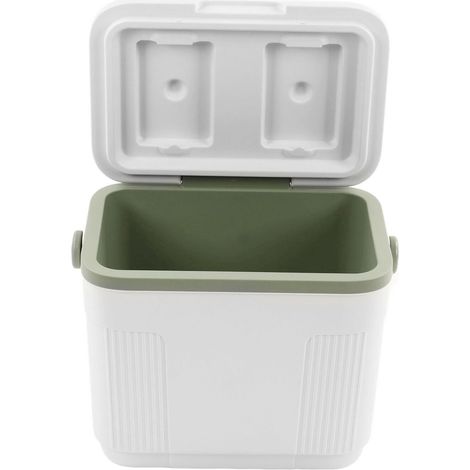 Glacière portable 22L, blanche et verte, en polypropylène de qualité alimentaire, idéale pour le camping et les pique-niques en plein air. (1/5)