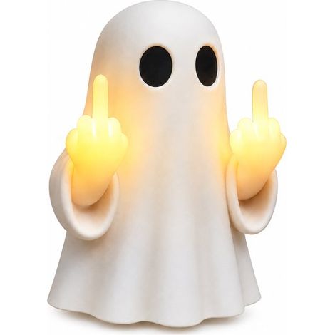 Décoration d'Halloween - Fantôme doigt d'honneur lumière - Veilleuse - Éclairage - Statuette de fantôme - Figurine de collection en résine - LED rigolote - Applique murale - Pour la maison, bureau, ét (1/4)