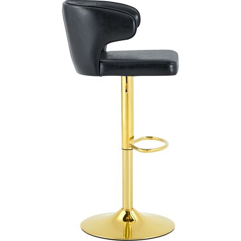 Lot de 2 tabourets de bar réglables et pivotants, avec dossier, repose-pieds et large base, en cuir régénéré noir pour cuisine, îlot et comptoir - CHICFURN (1/5)
