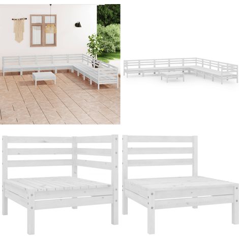 10-tlg. Garten-Lounge-Set Massivholz Kiefer Weiß - Outdoor Lounge Set - Gartenmöbel - Holzmöbel - Kiefernholz - Garten Sofa - Home & Living