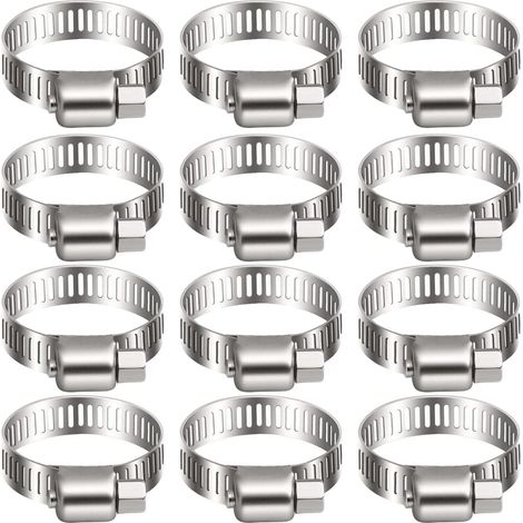 12 collier de serrage tuyau arrosage en acier inoxydable, collier serflex inox 16 25mm, metal serre flex serrage pour tuyau d'engrenage conduits de carburant plomberie automobile piscine