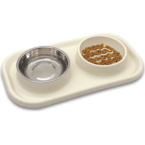 Slow Feeding Dog and Cat Bowl, Stainless Steel with Silicone Mat Dog Food and Water Bowl Set (1/5)