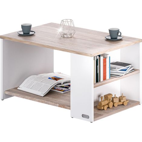 CASARIA® Couchtisch Holz mit Stauraum 2 Fächer 90x60x50cm Kratzfest 50kg Belastbar Ablage Beistelltisch Wohnzimmer Sofa Couch Tisch weiß sonoma eiche (1/5)