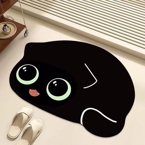 LAN Chat paresseux - 3 pots de terre de diatomées 5080cm Tapis de salle de bain absorbant à motif chat de dessin animé, en terre de diatomées douce, antidérapant et à séchage rapide, pour les toilette (1/4)