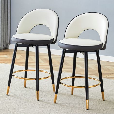 Sgabello da bar in metallo e PU grigio scuro e bianco, girevole 360°, con schienale traforato,44×44×91.5cm (1/5)