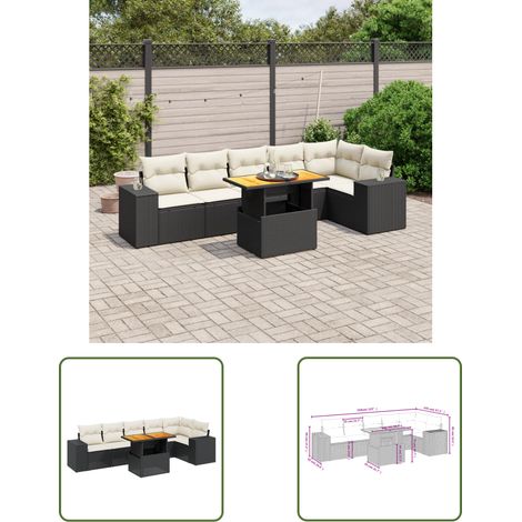 The Living Store 7-tlg. Garten-Sofagarnitur mit Kissen Schwarz Poly Rattan - Gartenmöbel Set - PE-Rattan Möbel - Outdoor Lounge - Gartenecke - Sofasatz (1/3)