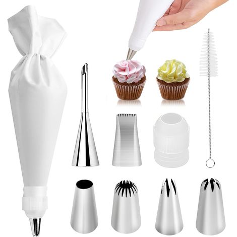 Sac à Douille Réutilisable - Embout en Acier Inoxydable - Kit de Décoration Pâtissière pour Gâteaux et Cupcakes - 9 Pièces (1/5)
